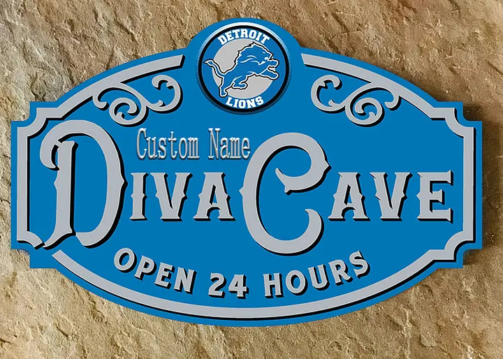 Custom Name Detroit Lions Man Cave&Diva Cave Sign