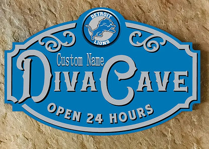 Custom Name Detroit Lions Man Cave&Diva Cave Sign