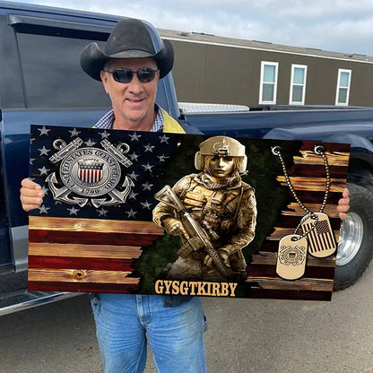 Personalized Female Soldier Wood Military Flag Board