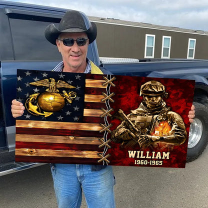 Personalized Wood Military Veteran Soldier Flag