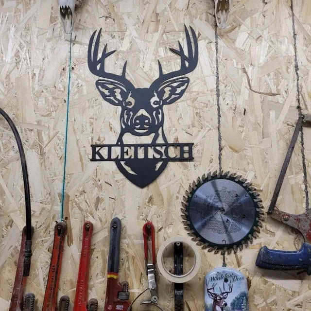 Deer Head Metal Sign Decor Gift - Personalized Custom Monogram