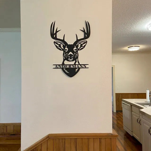Deer Head Metal Sign Decor Gift - Personalized Custom Monogram