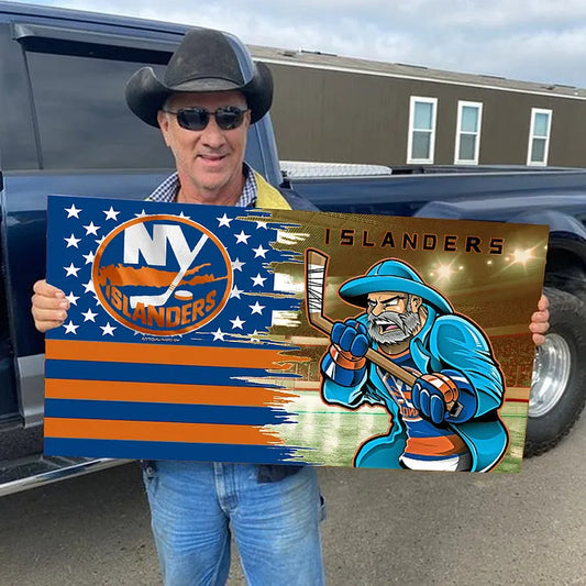 New York Islanders Mascot Wooden Flag