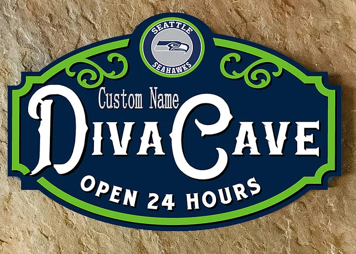 Custom Name Seattle Seahawks Man Cave&Diva Cave Sign