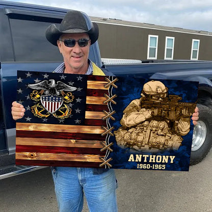 Personalized Wood Military Veteran Soldier Flag