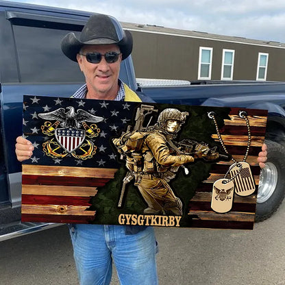 Personalized Female Soldier Wood Military Flag Board
